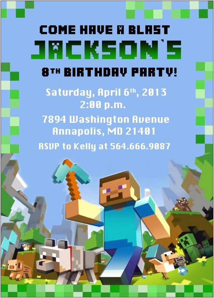 Minecraft Happy Birthday Card Template Printable