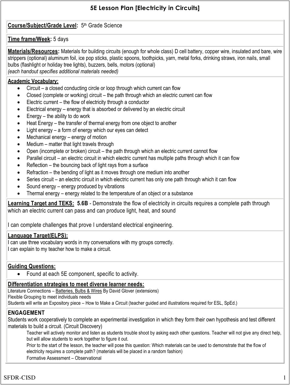 Mini Lesson Plan Template With Differentiated Instruction