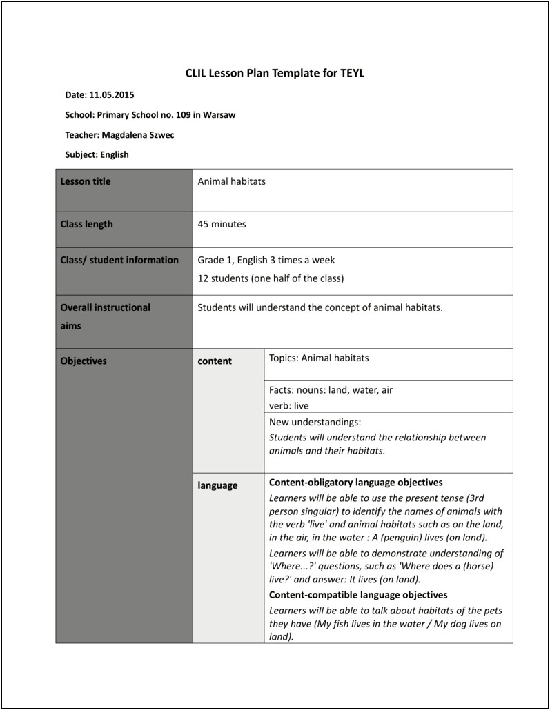 Minute By Minute Lesson Plan Template