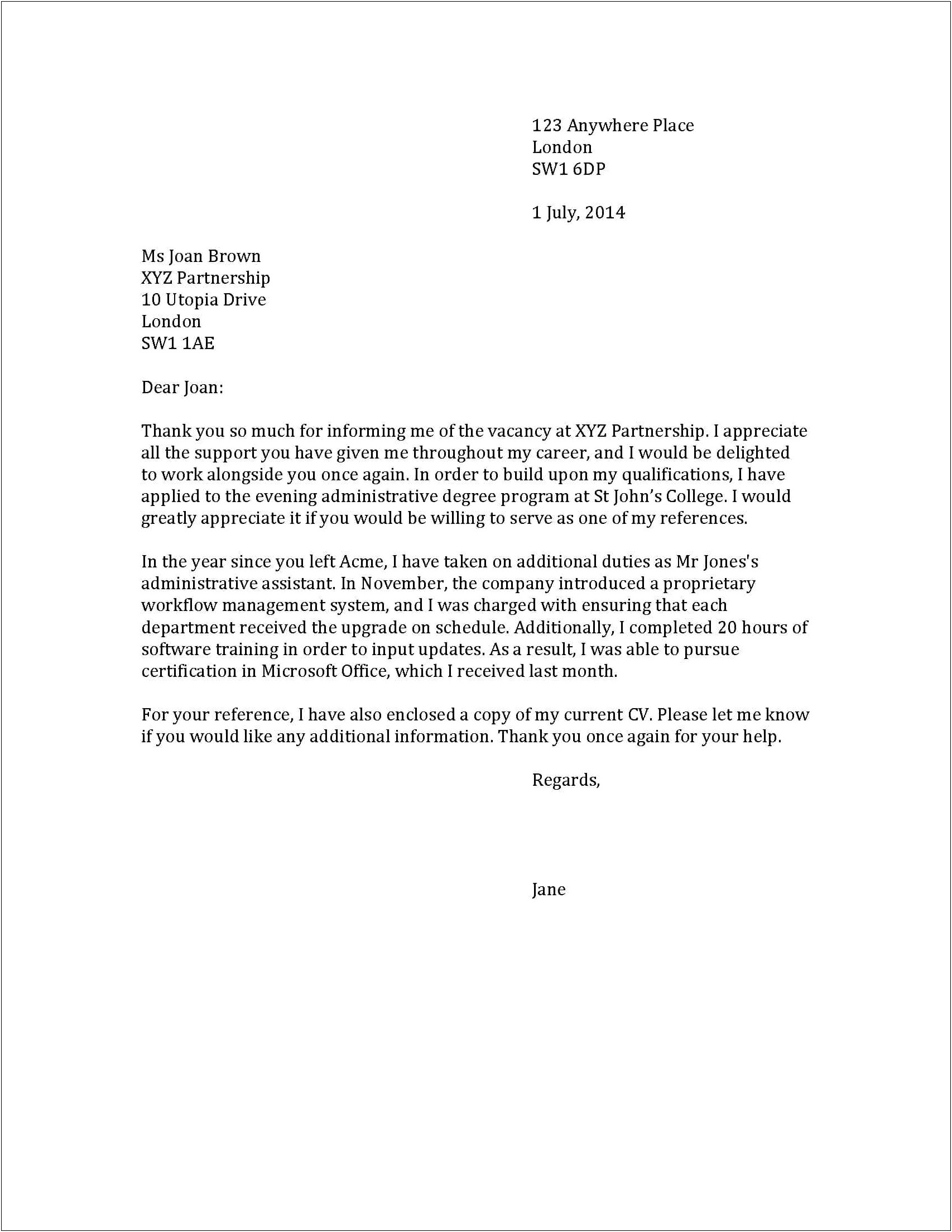 Modified Block Format Business Letter Template