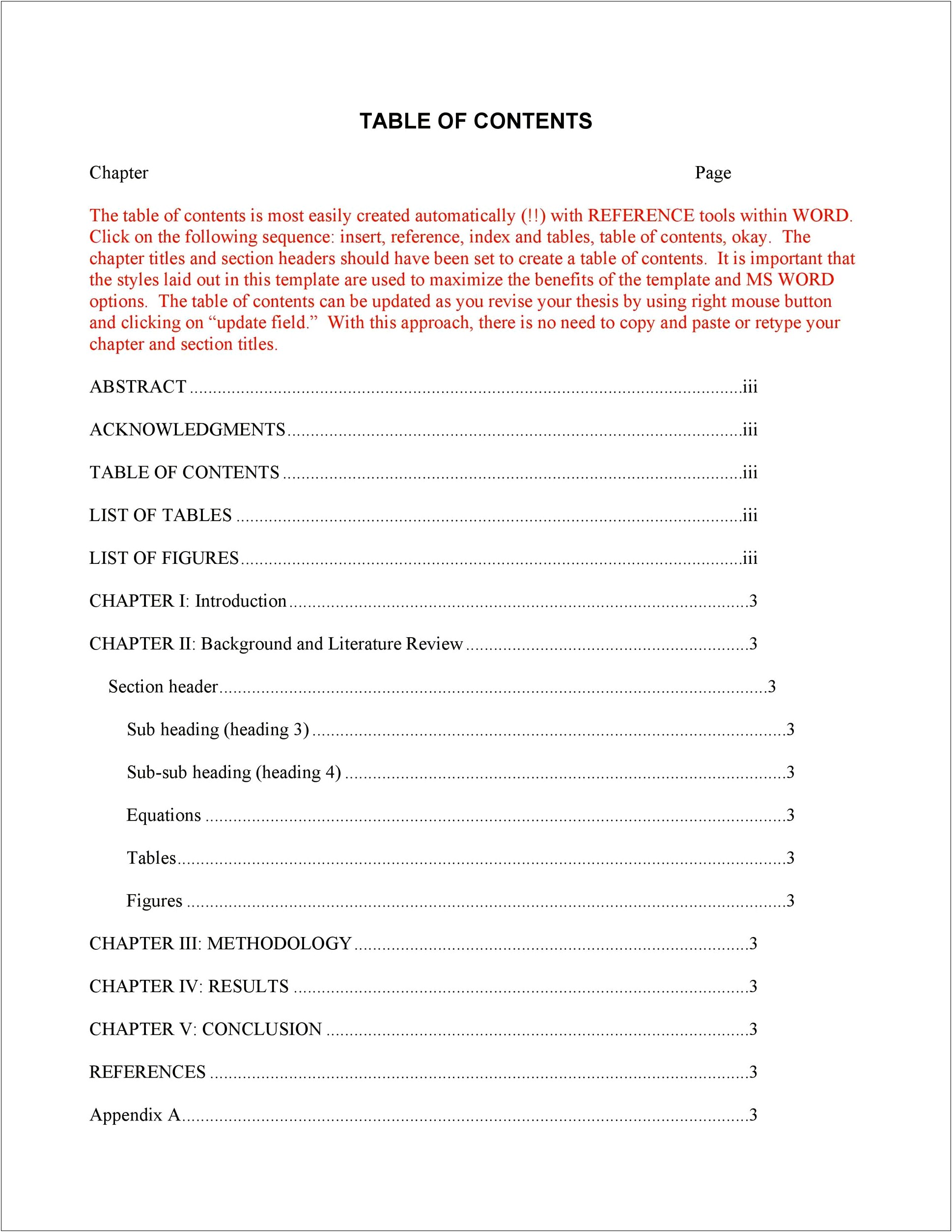 Modify Table Of Contents Template Word 2010