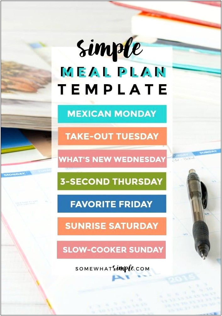 Mon To Fri Menu Planning Template