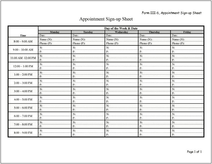 Monday 5 Signature Sheet Template Word