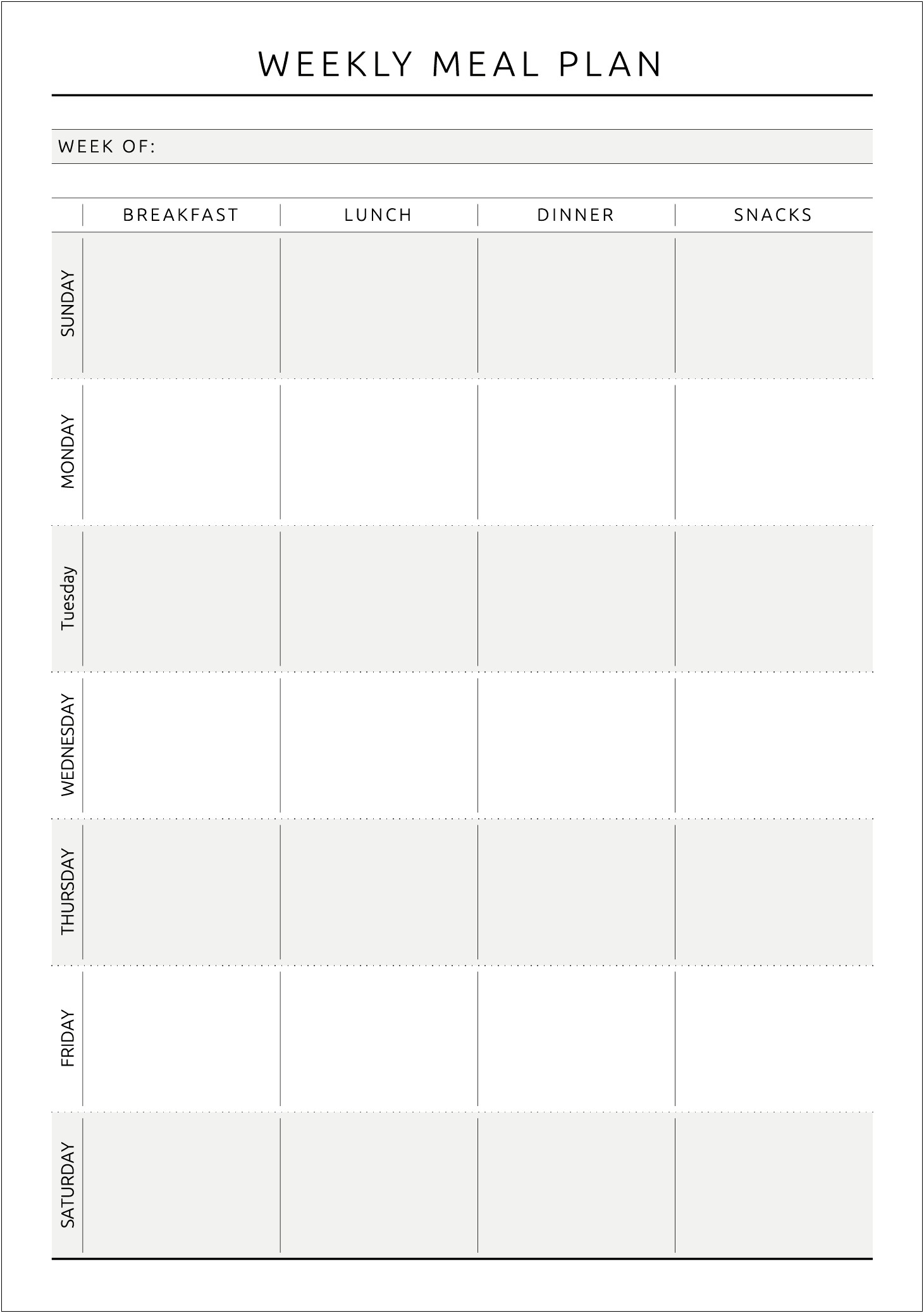 Monday Through Friday Meal Plan Template