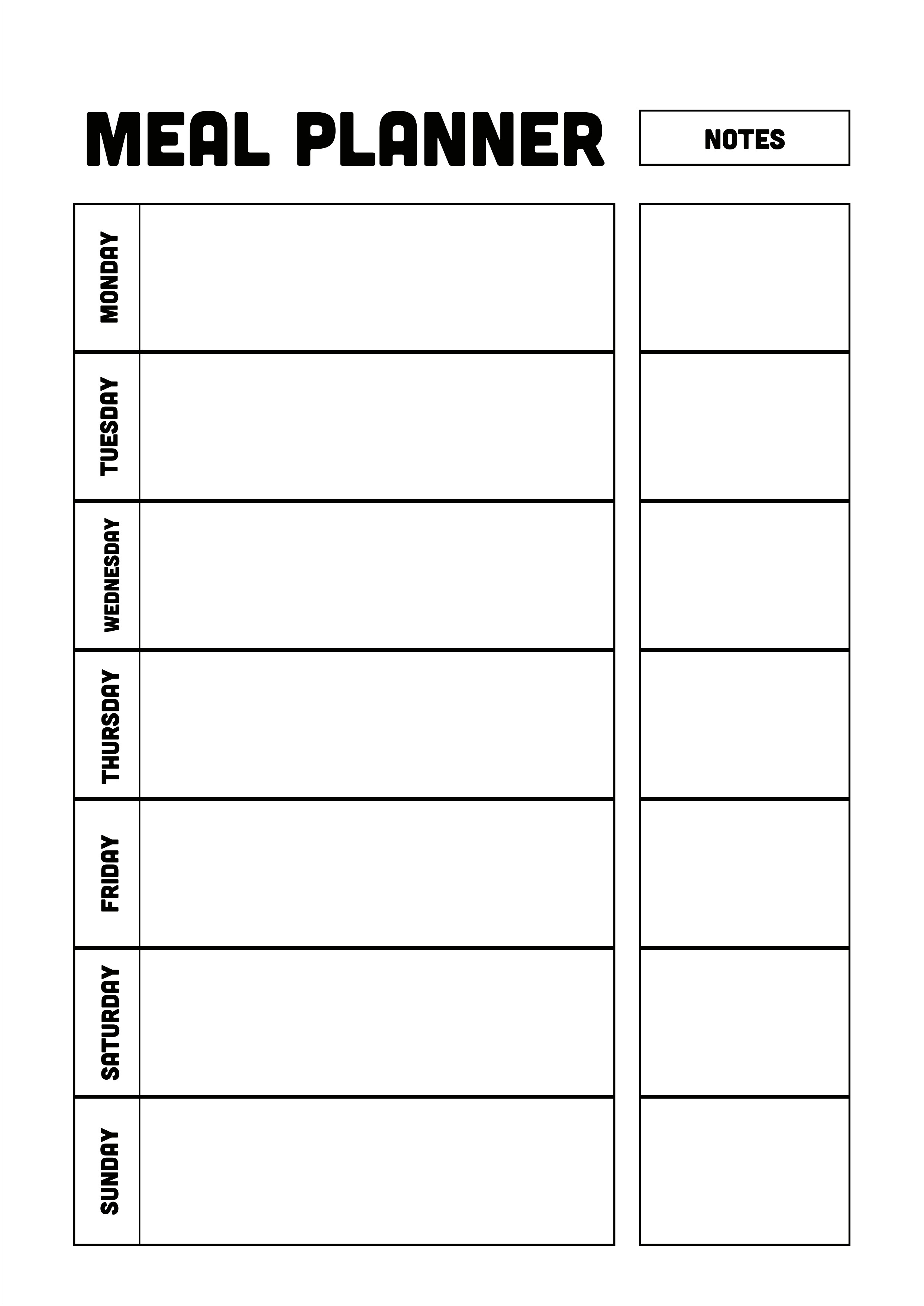 Monday To Sunday Meal Plan Template