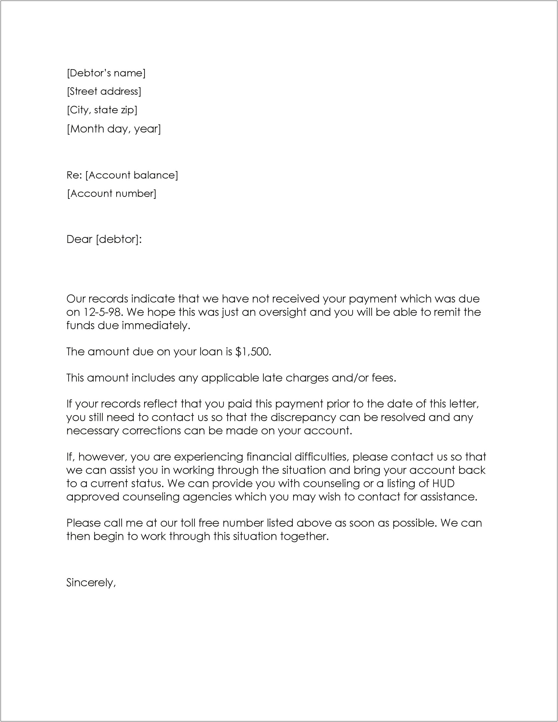 Money Not Owed To Collection Agency Letter Template