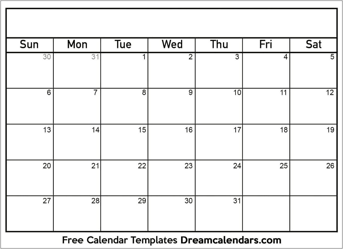 Month At A Glance Blank Calendar Template Word