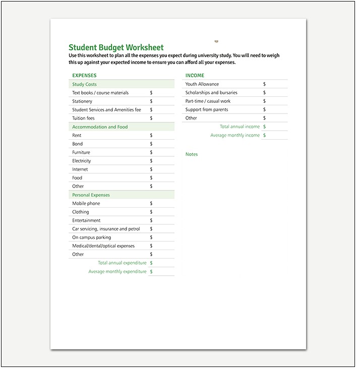 Monthly Budget Plan College Graduate Excel Template