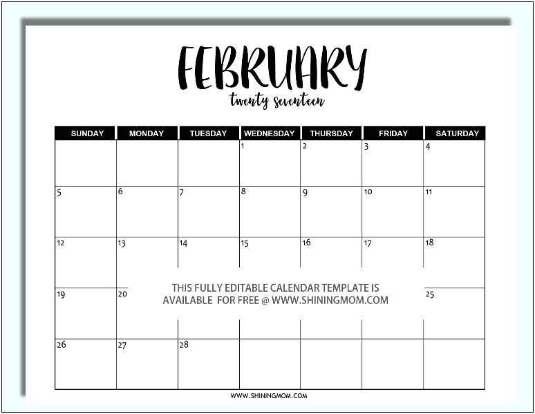 Monthly Calendar Word Template 2017 Tall Narrow