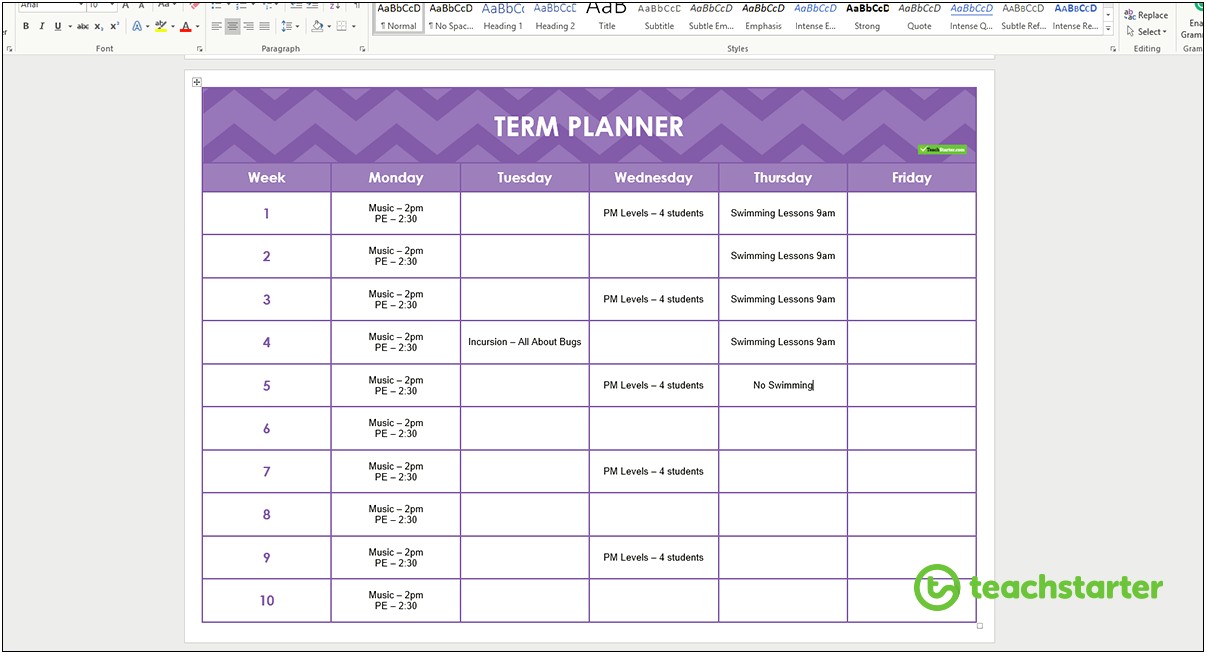 Monthly Classroom Planner Template Pdf For Word
