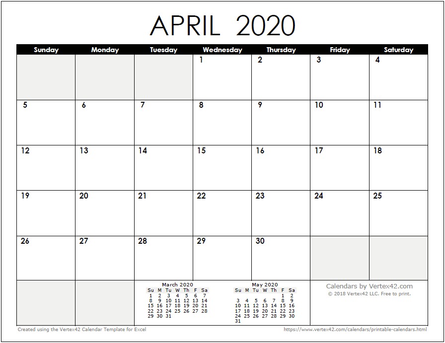 Monthly Free 2020 Calendar Template Word