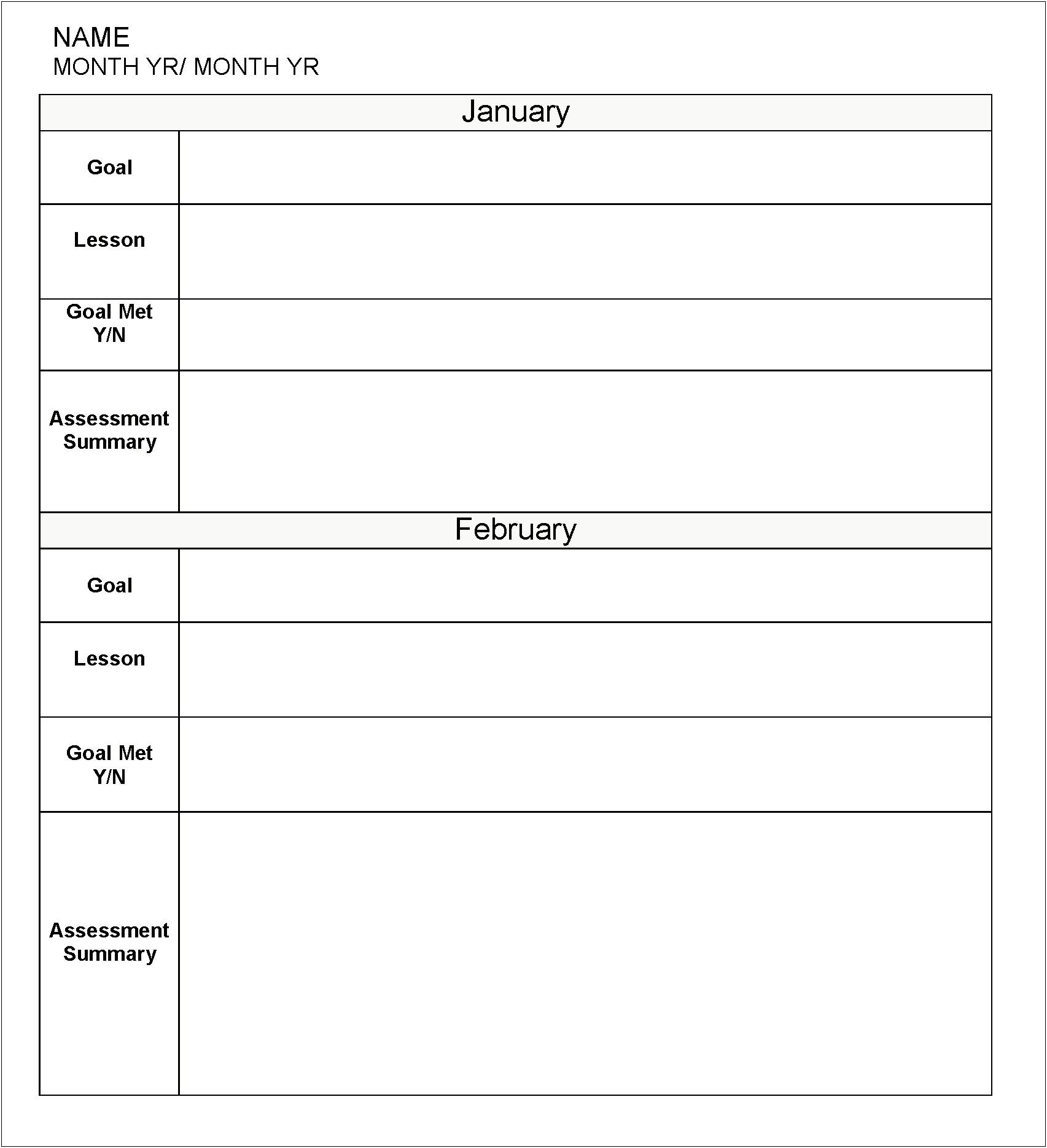 Monthly Lesson Plan Template For Toddlers