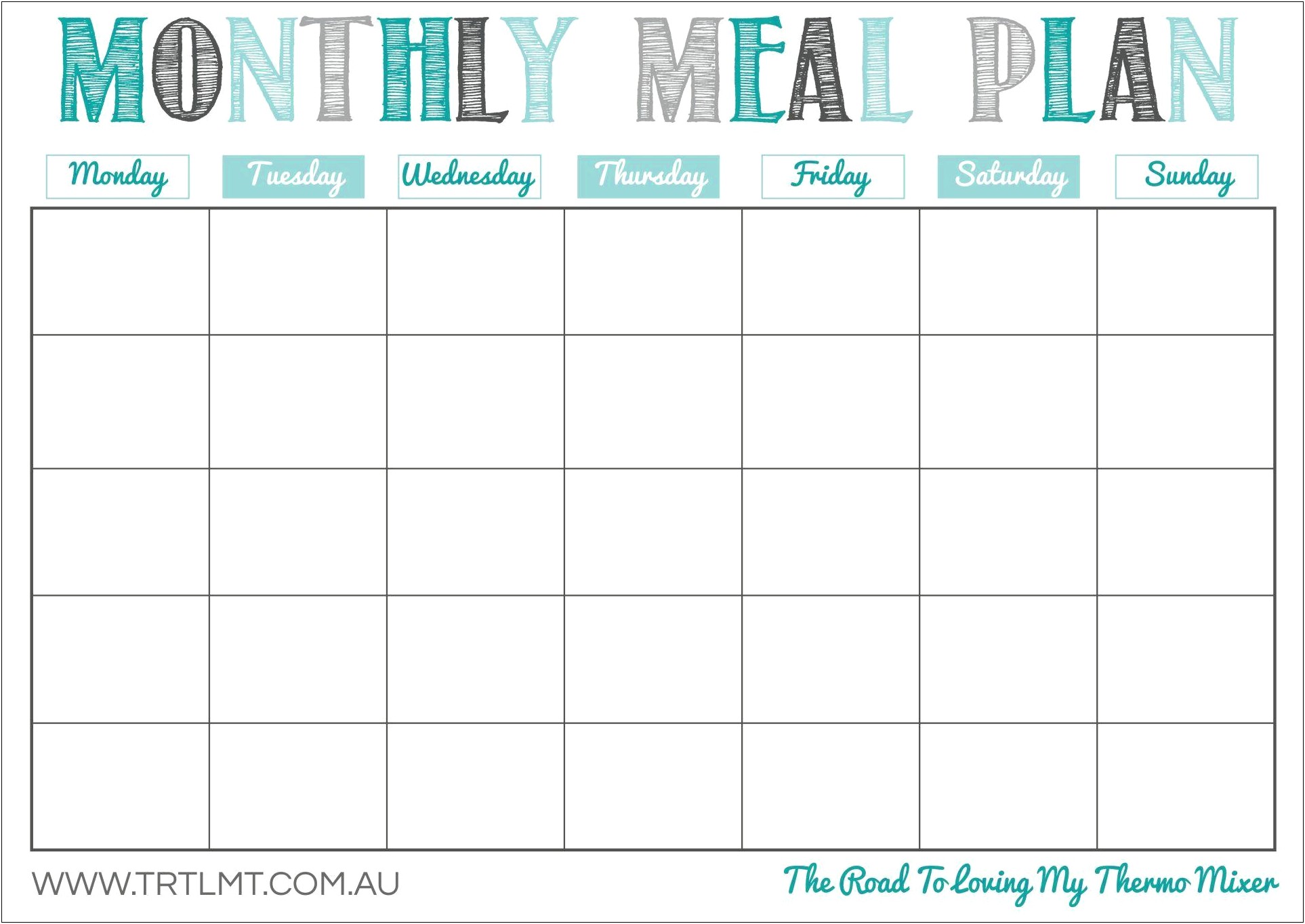 Monthly Meal Plan Template Free Printables