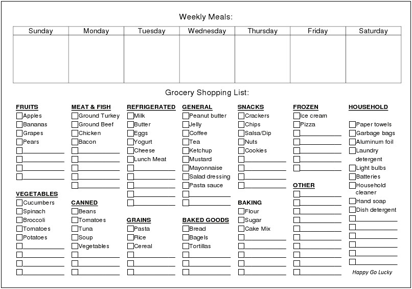 Monthly Menu Planning Template With Grocery List