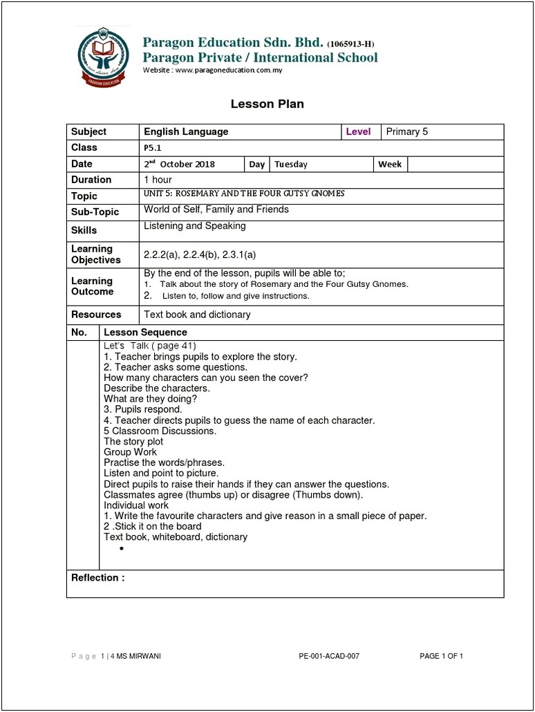 Mopta Lesson Plan Template Under 2 Pages