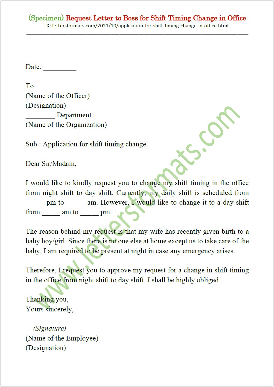 Morning Care Hours Change Letter Template