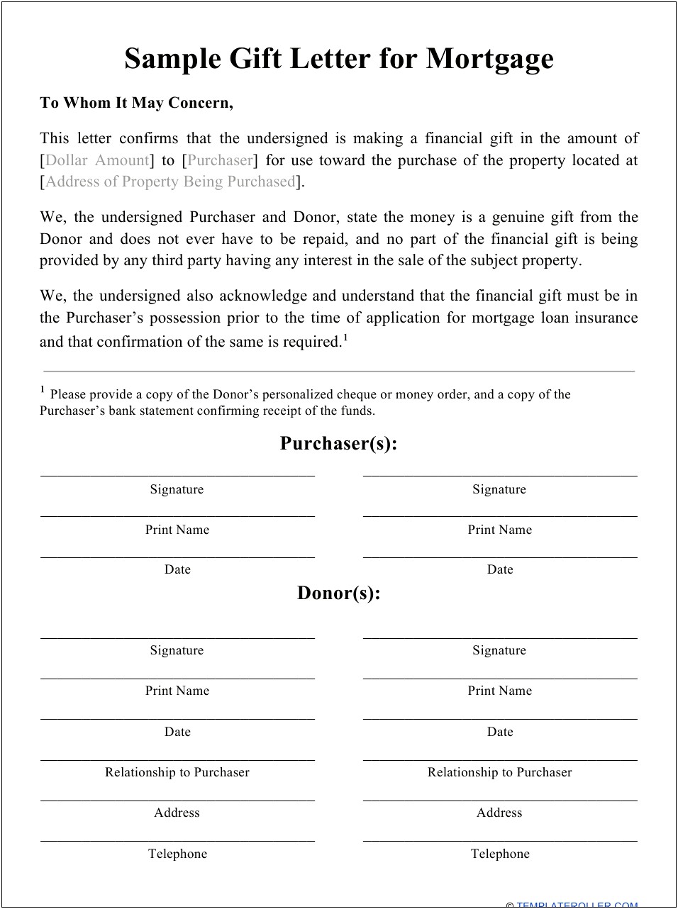 Mortgage Gift Letter Template Pdf Uk