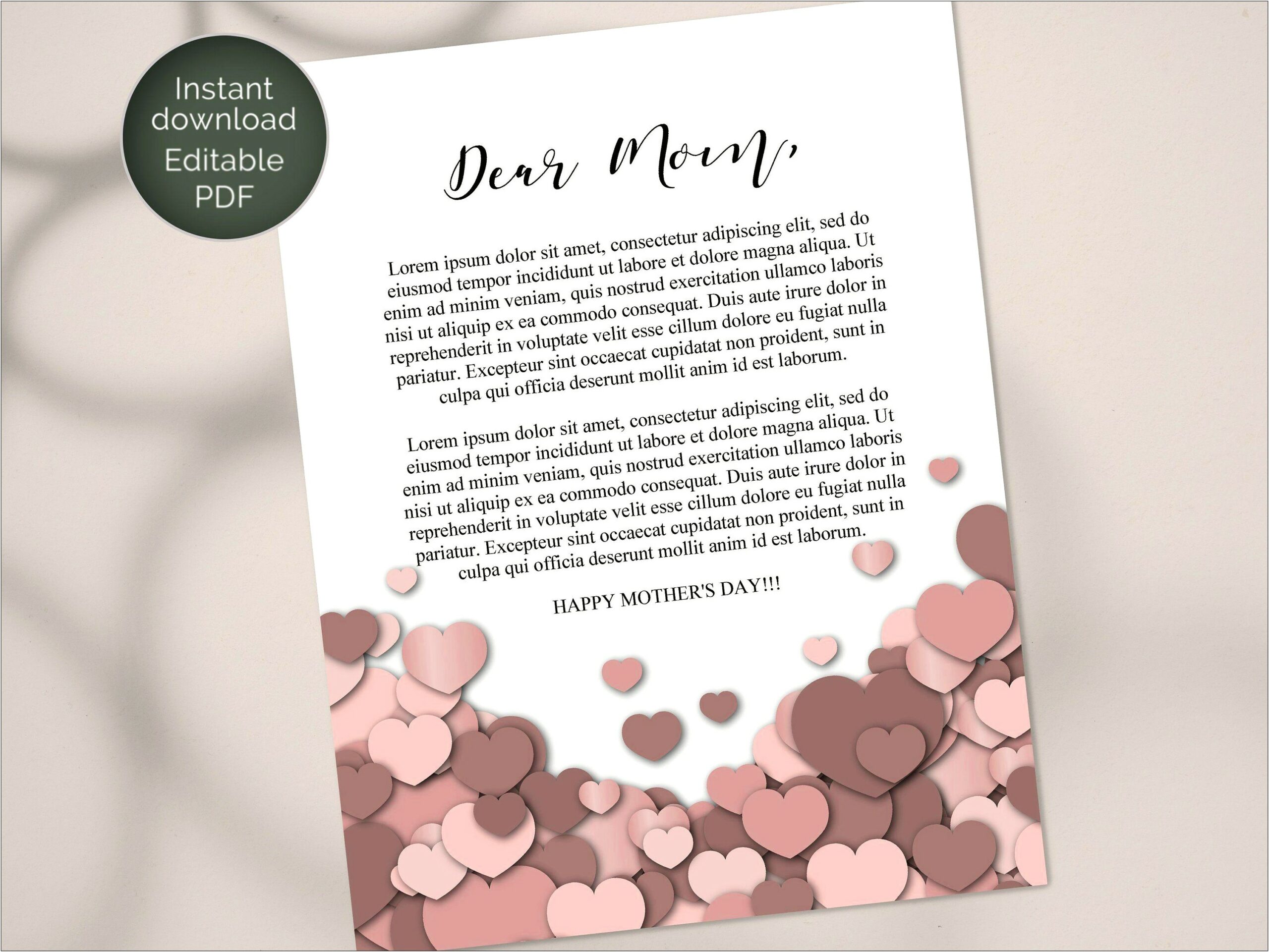 Mothers Day Letter To Mom Template