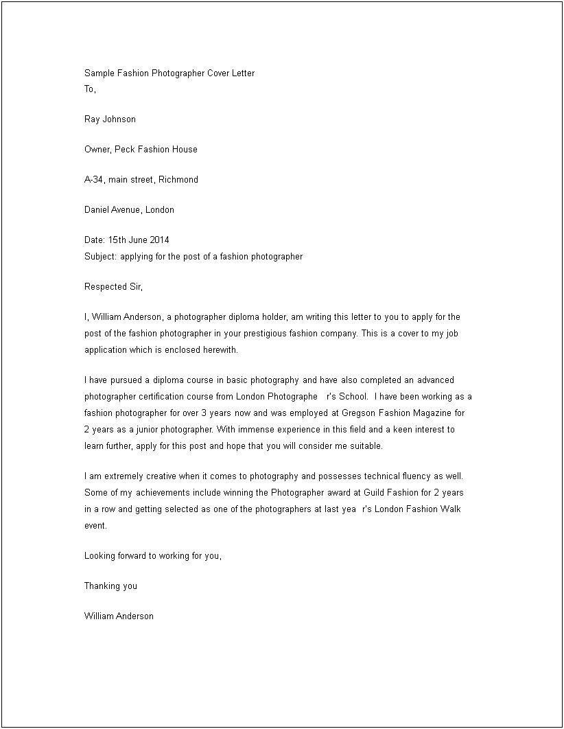 Motivation Letter For Fashion Degree Template