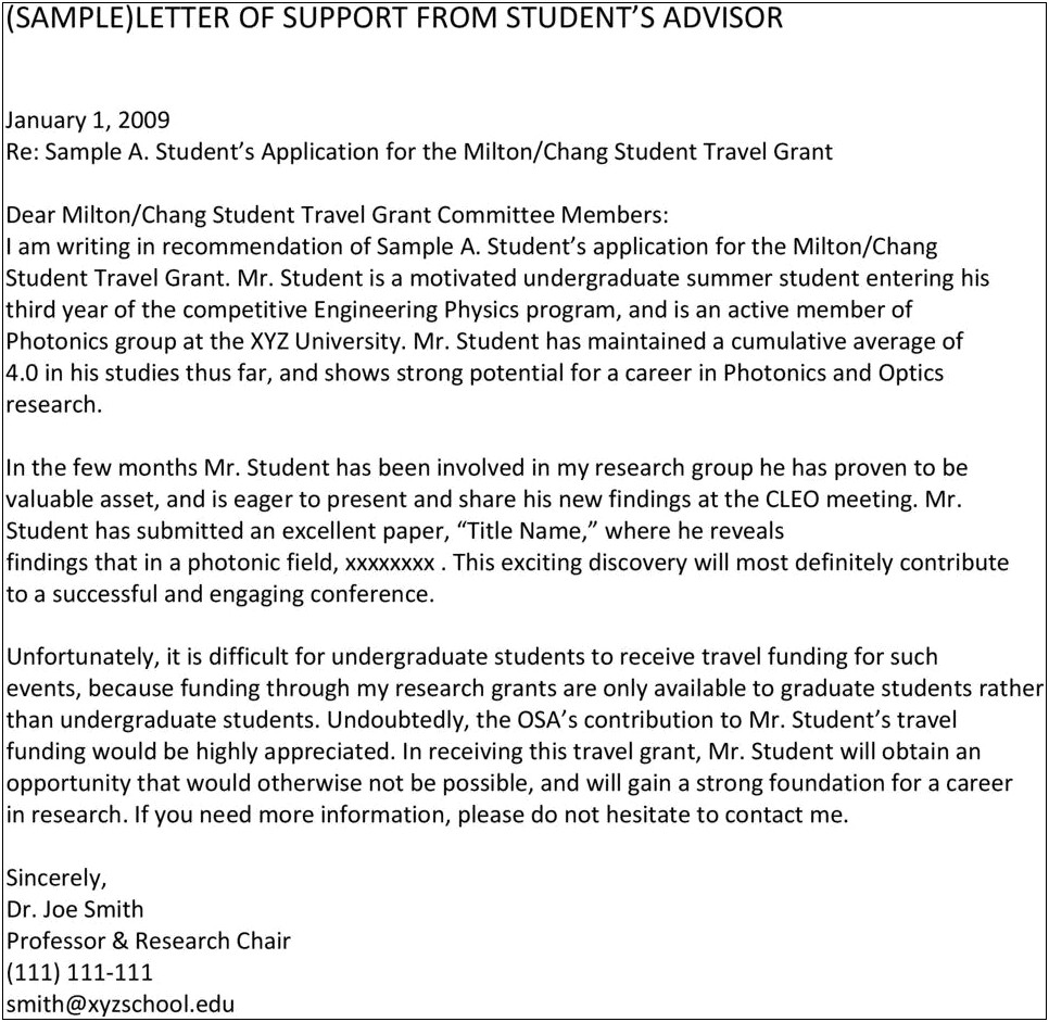 Motivation Letter For Travel Grant Template