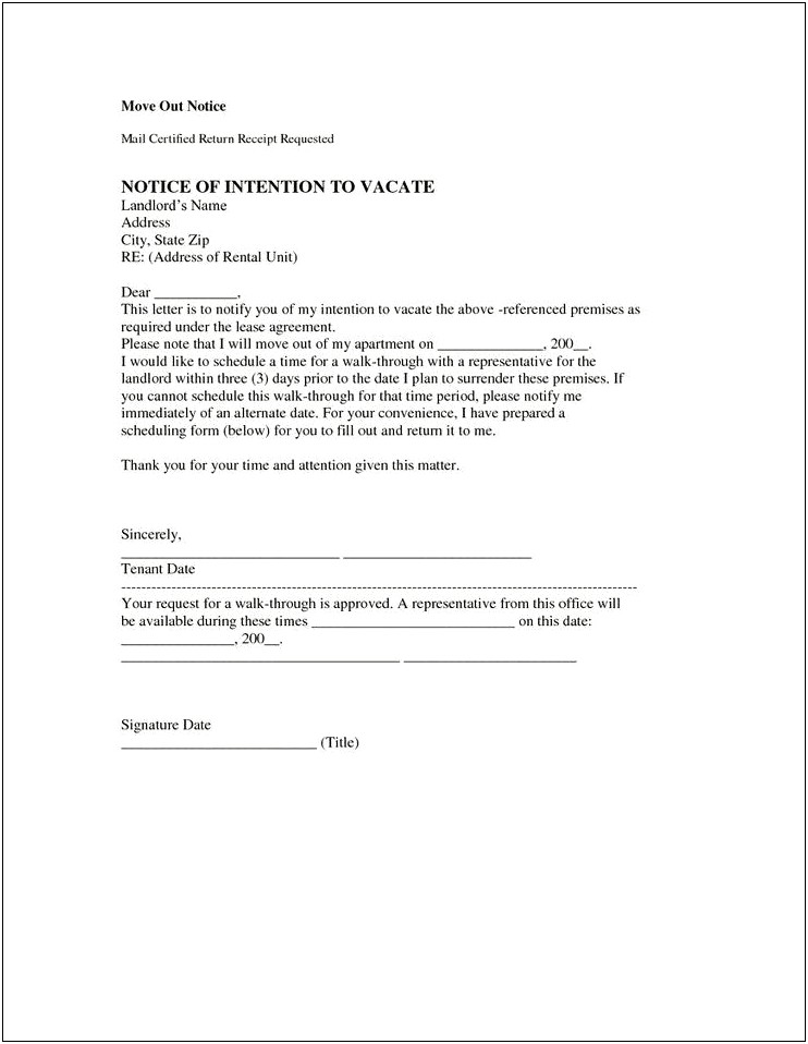 Moving Out Letter Template To Landlord