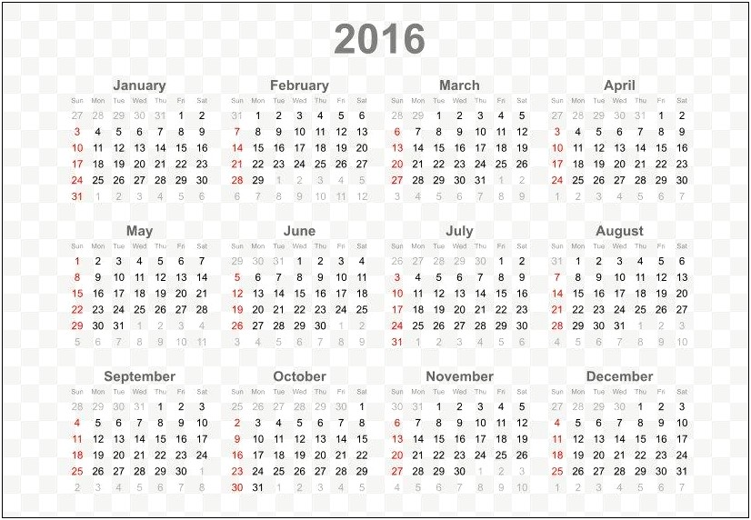 Ms Word 2010 Calendar Template 2016