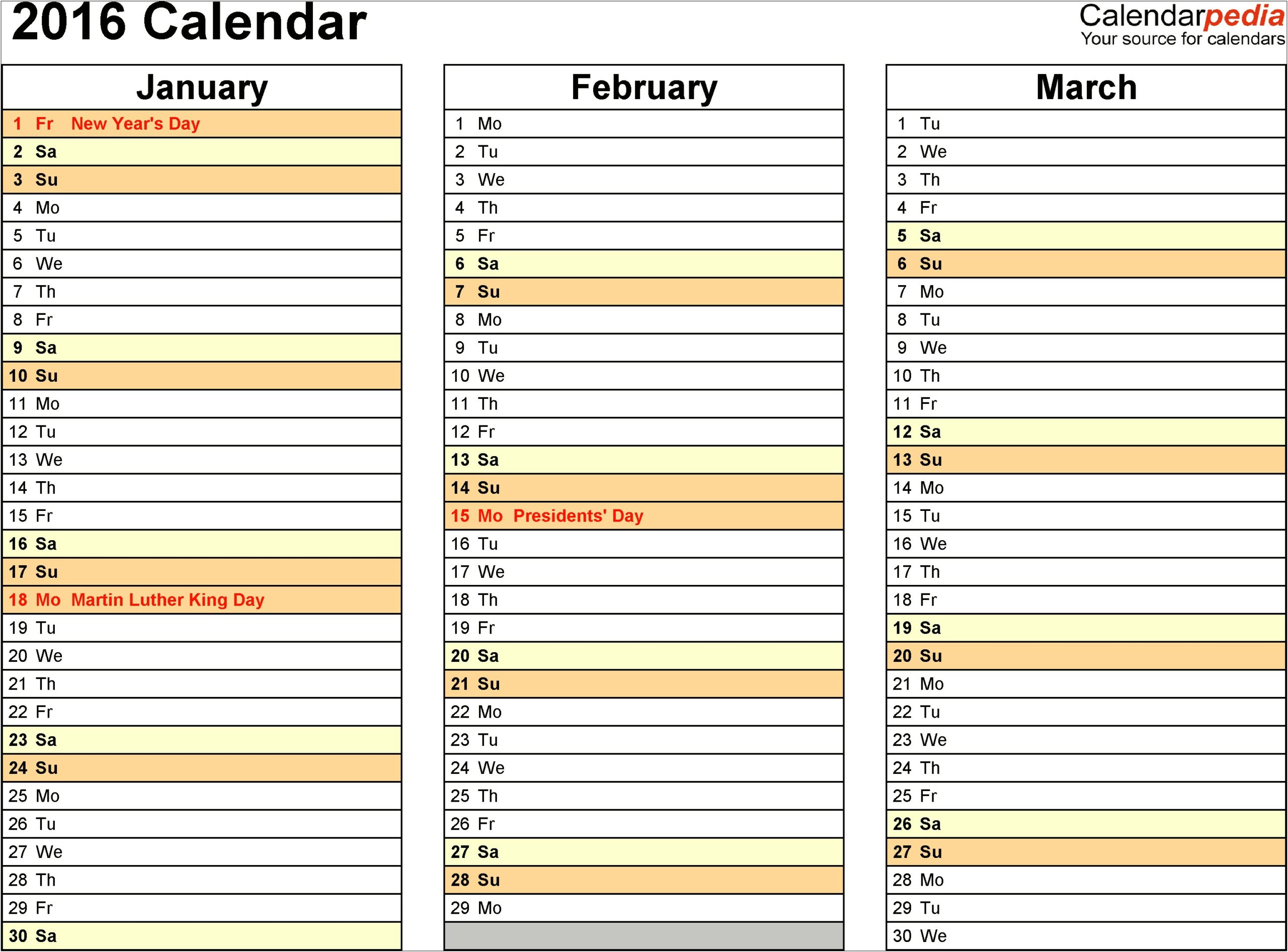 Ms Word 2015 Monthly Calendar Template