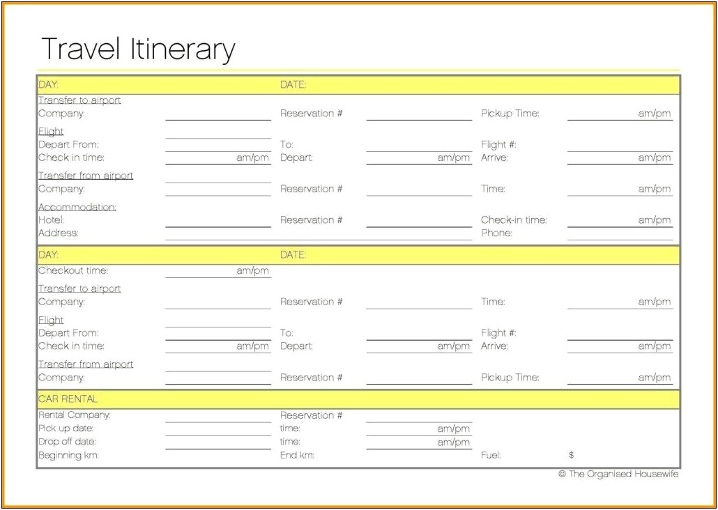 Ms Word Covey Day Planner Template