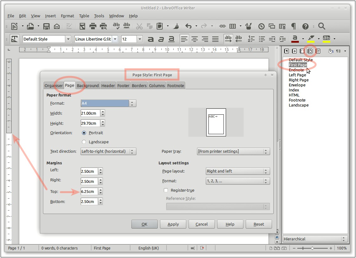 Ms Word Different Margins For First Page Template