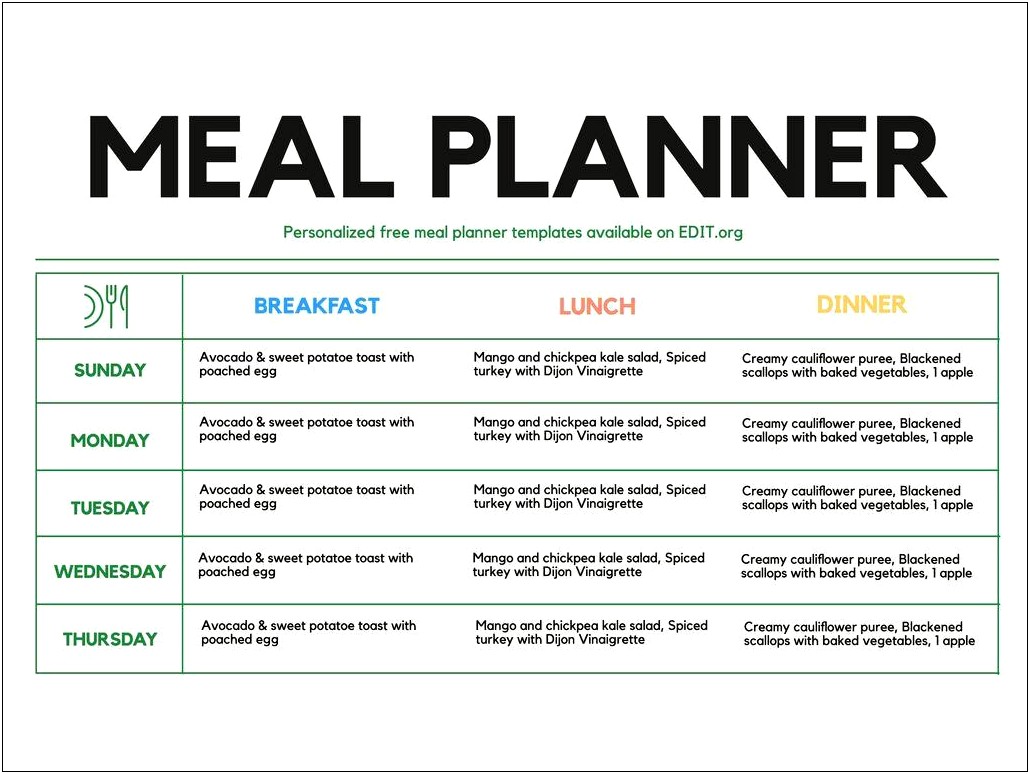 Ms Word Meal Plan Calendar Template