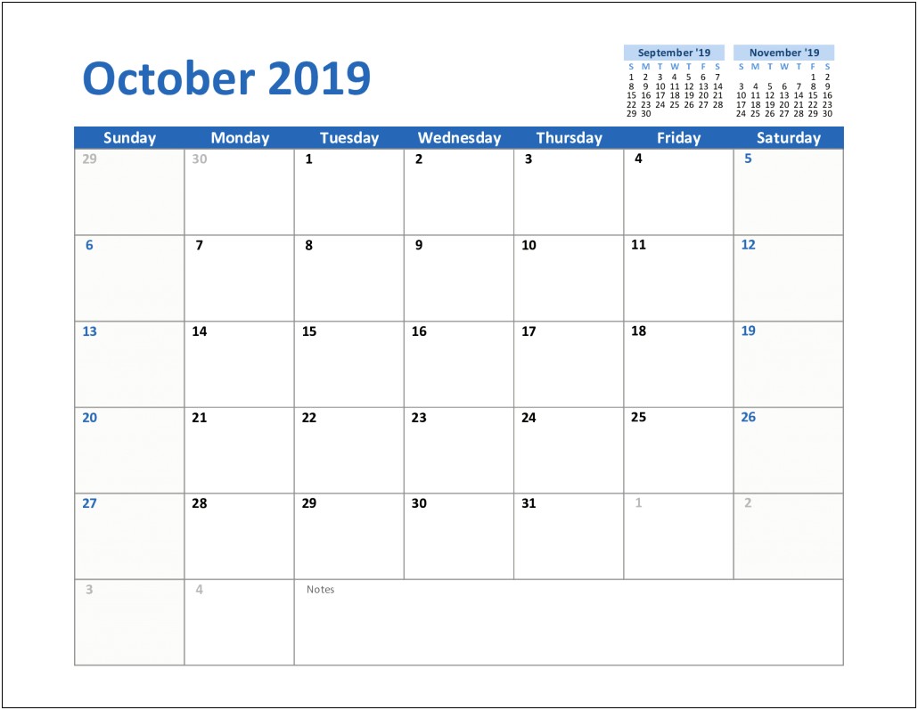 Ms Word Monthly Calendar Template 2019