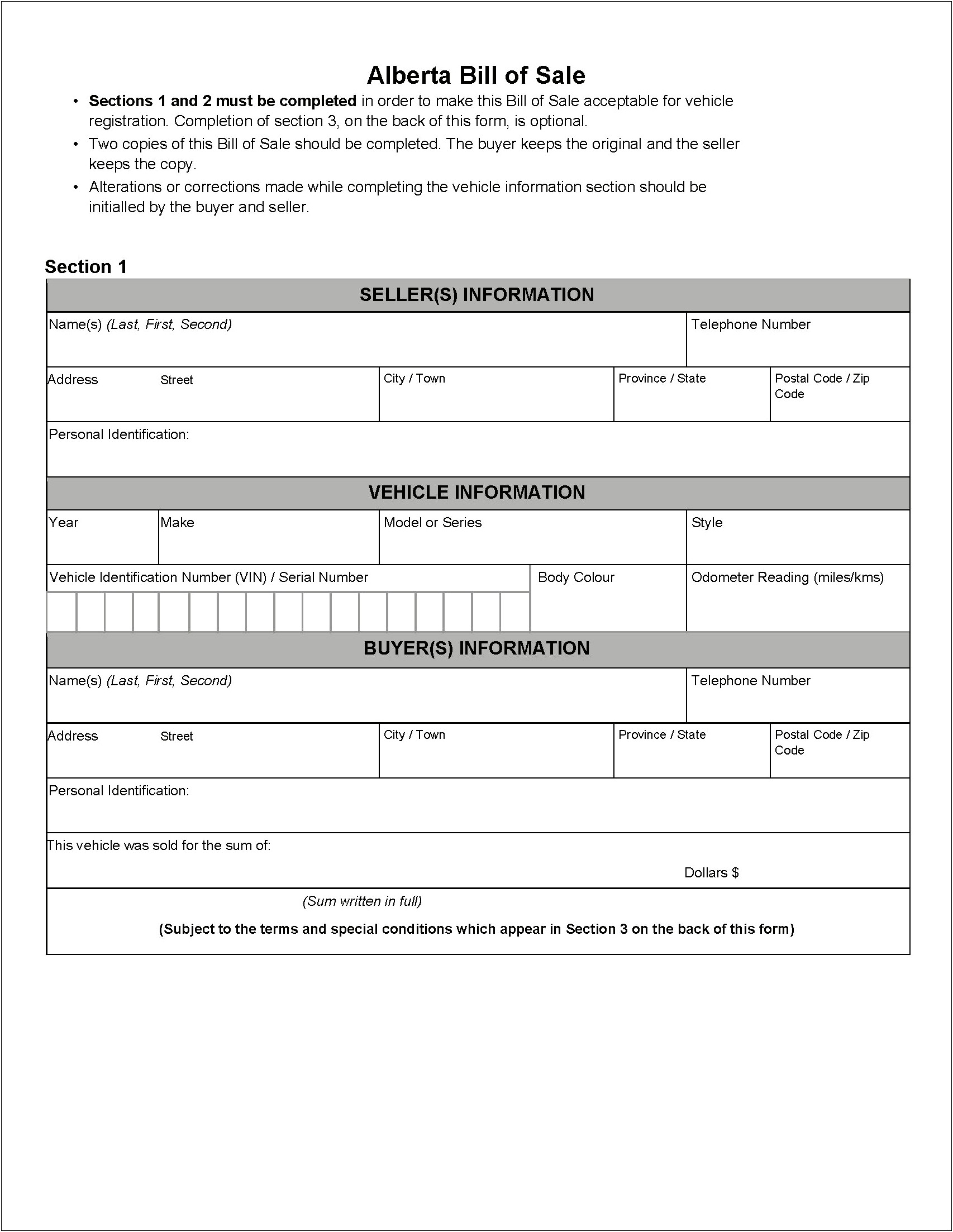 Ms Word Template For Automobile Bill Of Sale