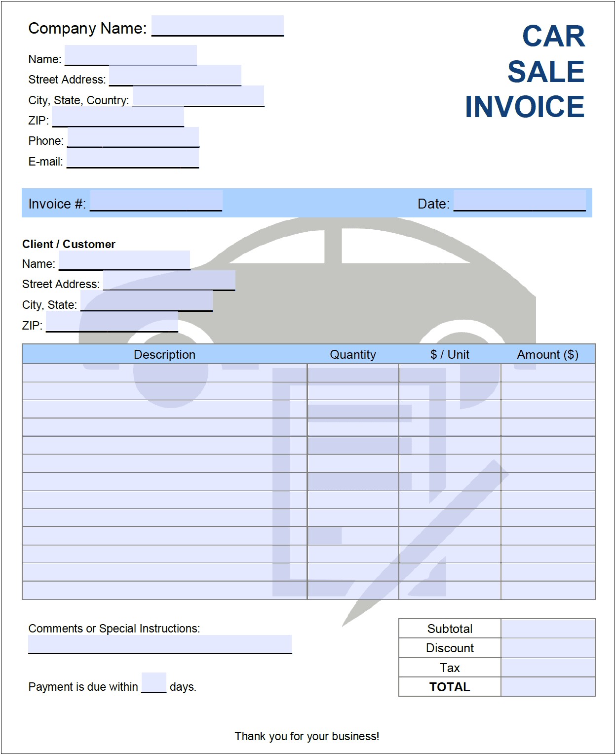 Ms Word Template Used Car Bill Of Sale