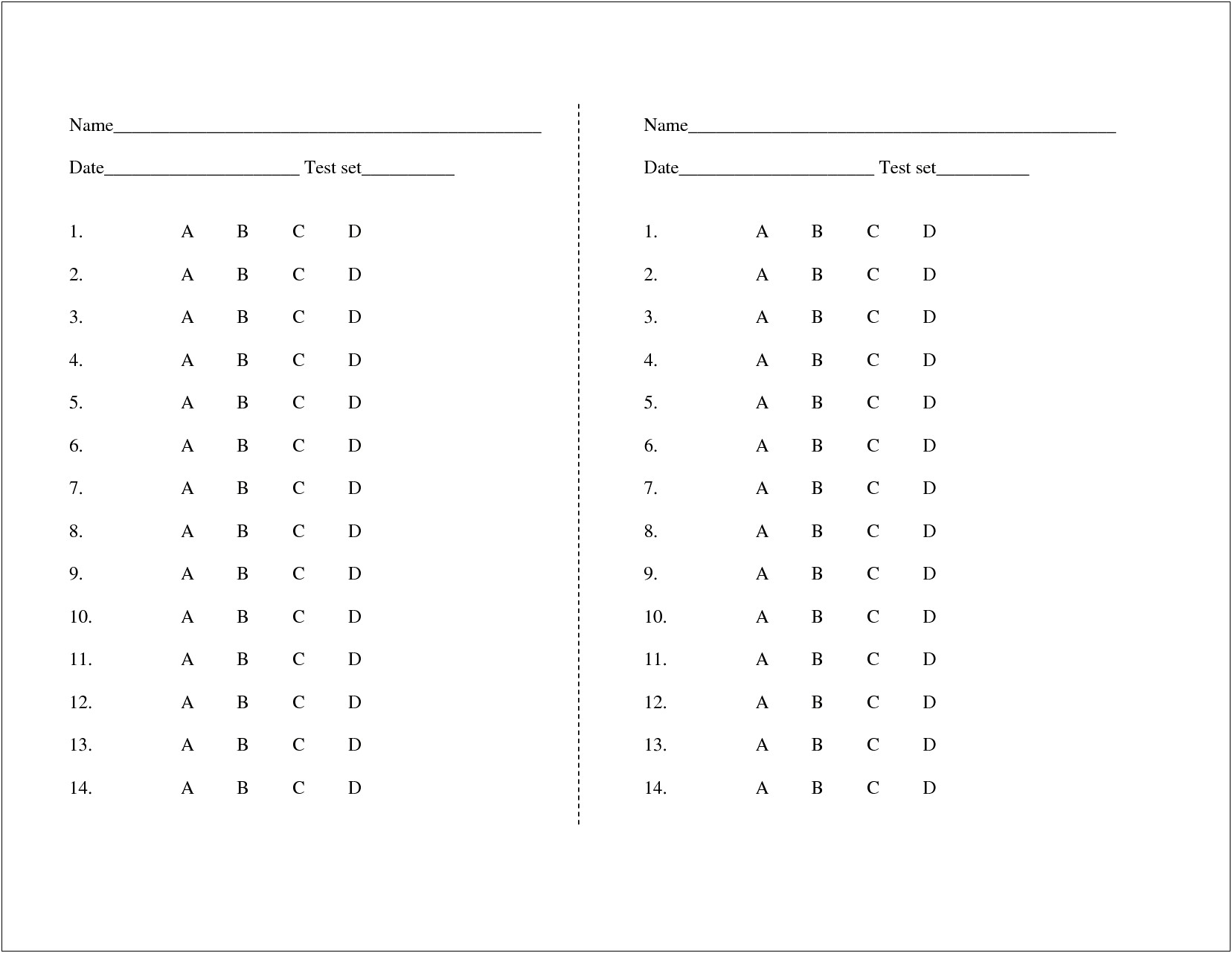 Multiple Choice Answer Sheet Template Word Doc