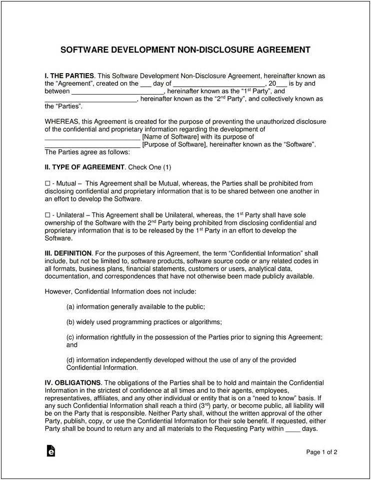 Mutual Non Disclosure Agreement Word Template