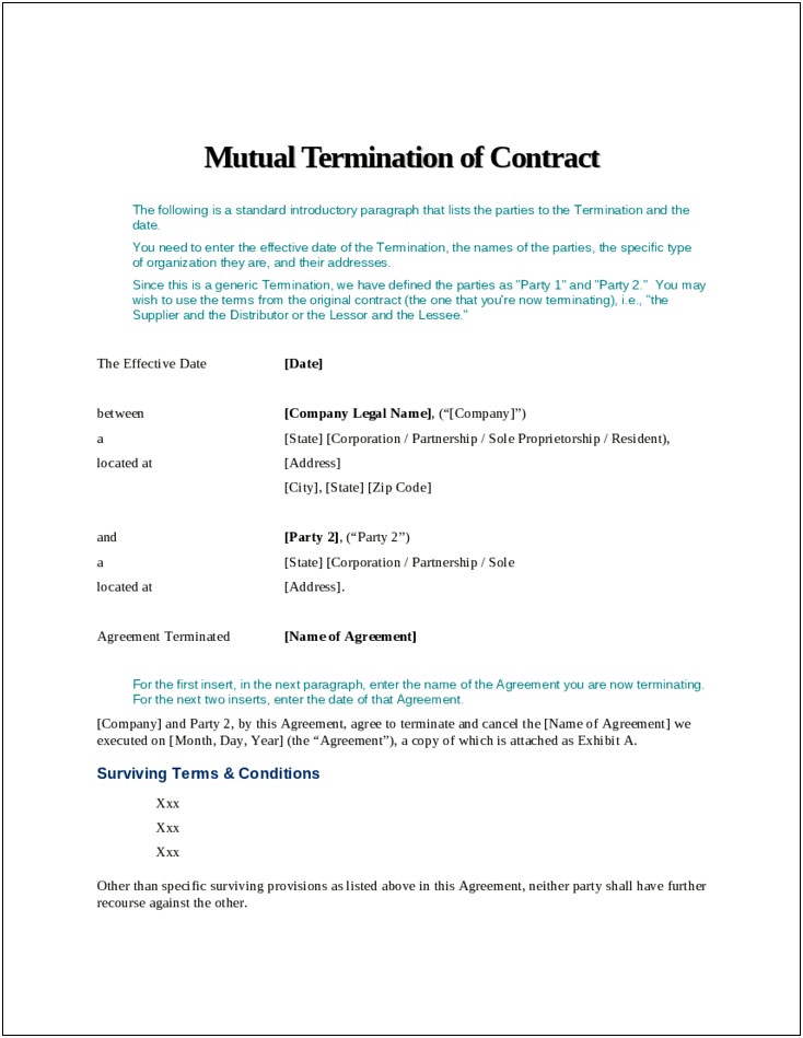 Mutual Termination Of Employment Letter Template