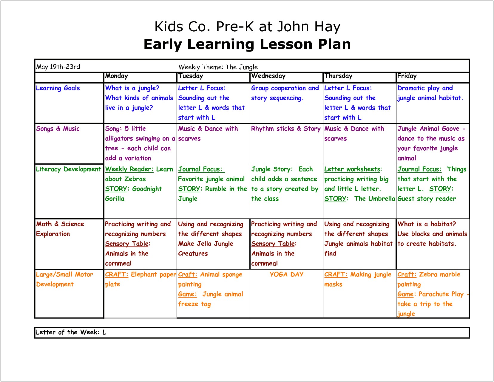 Naeyc Weekly Lesson Plan Template Preschool