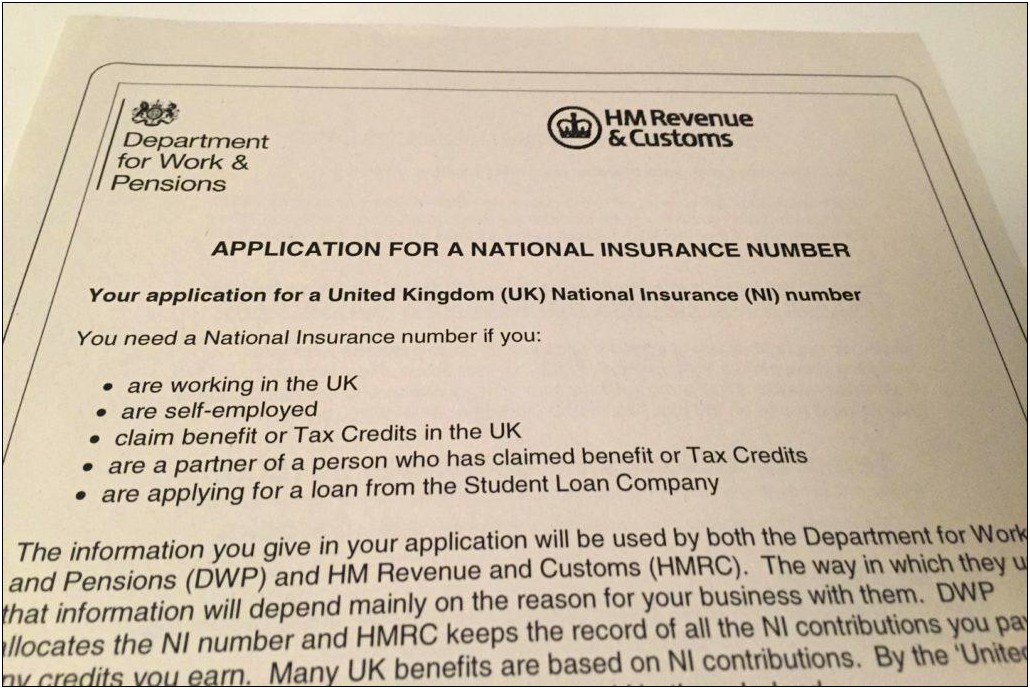 National Insurance Number Proof Of Address Letter Template