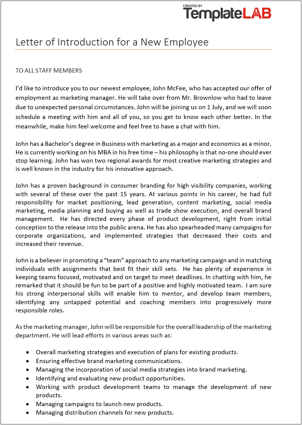 New Ceo Letter To Employees Template