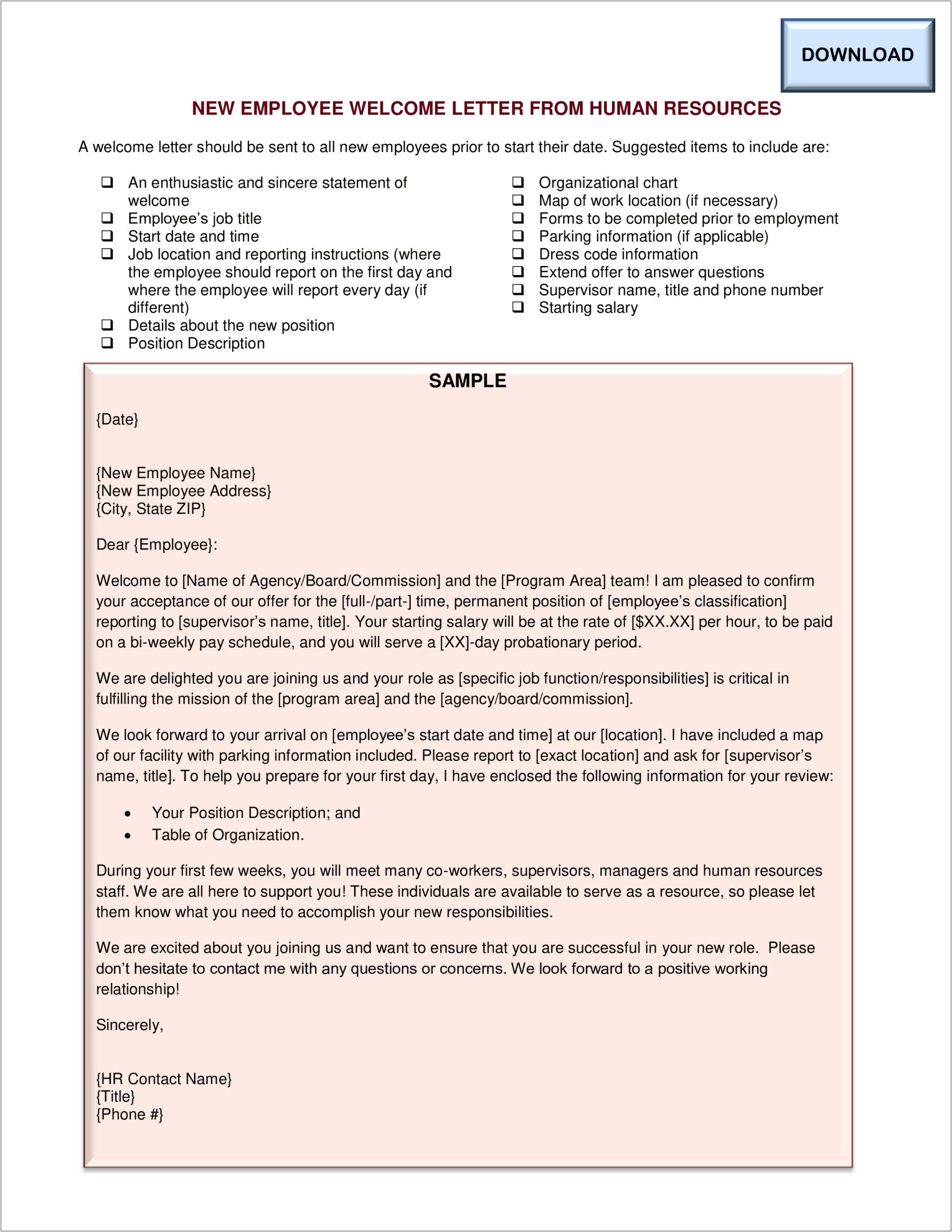 New Employee Hire Letter Template Washington State