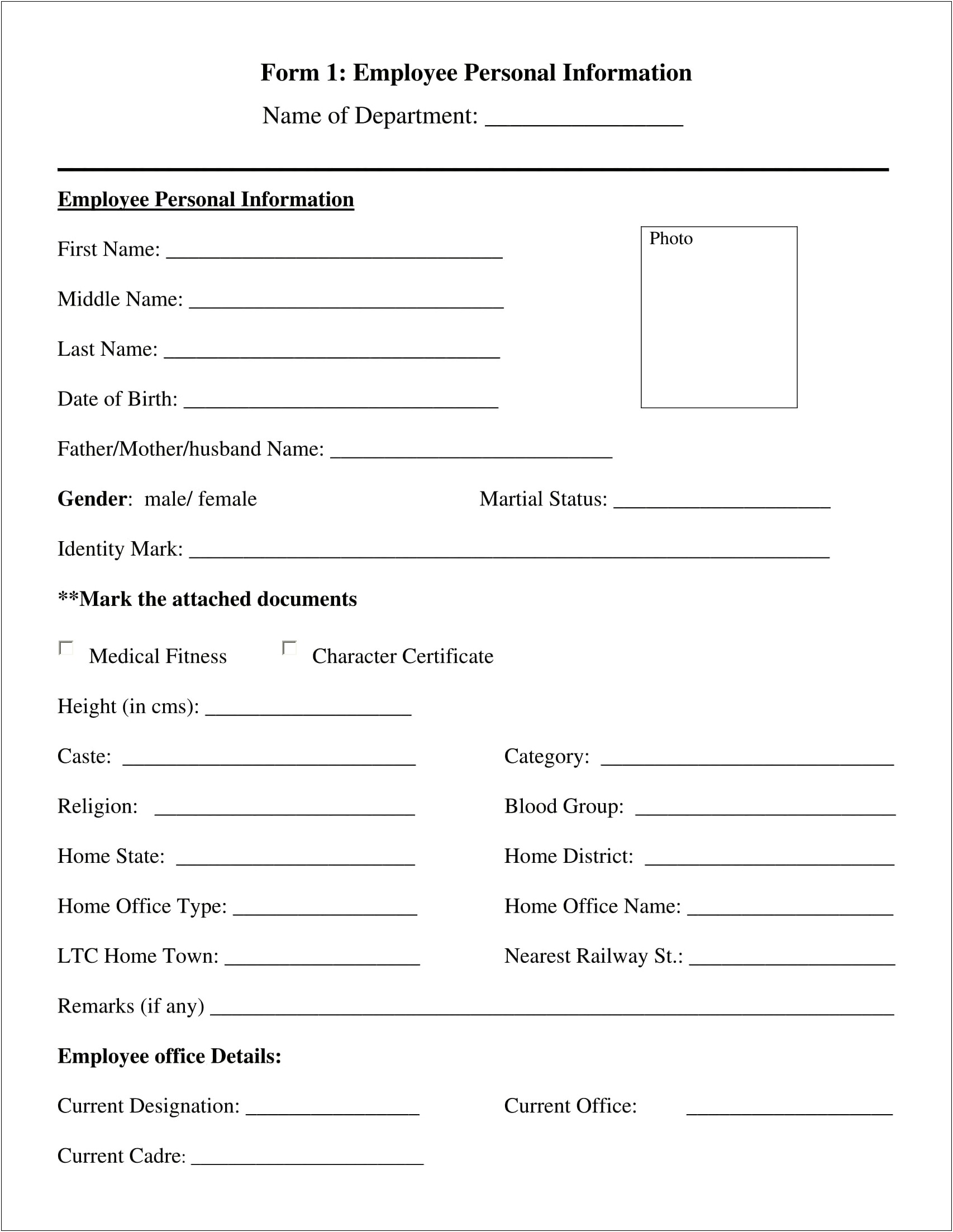 New Employee Information Form Word Template