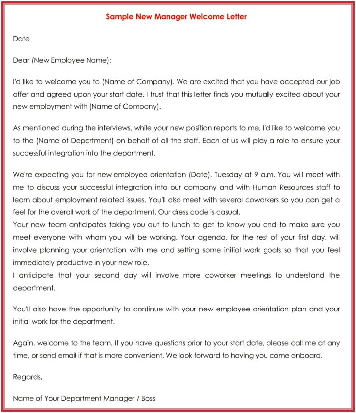 New Employee Orientation Welcome Letter Template