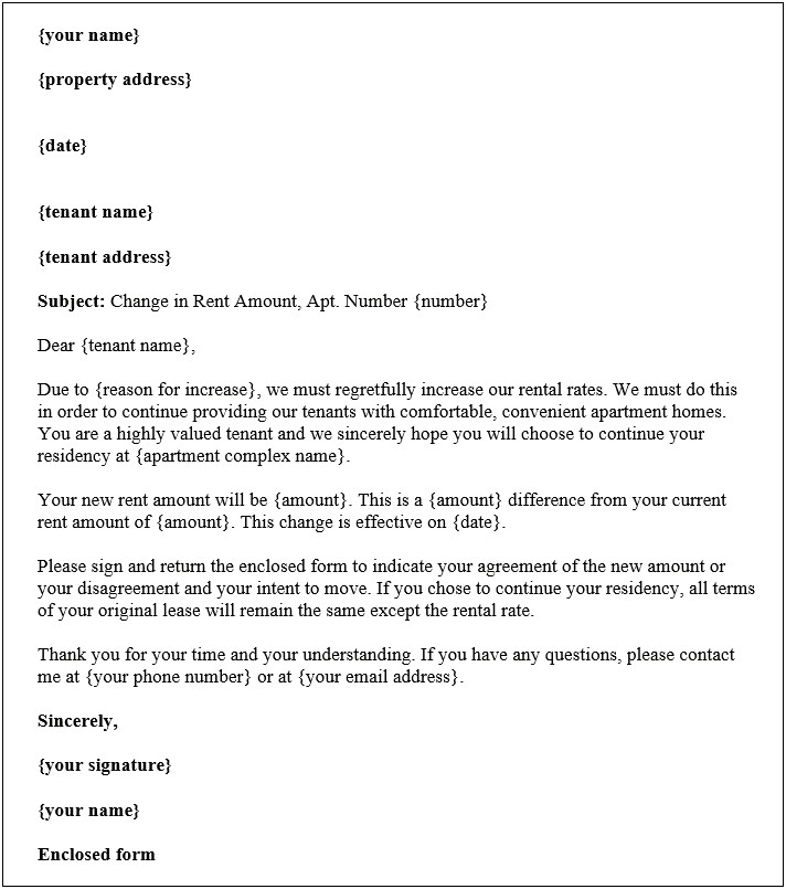 New Owner Rent Increase Letter Template