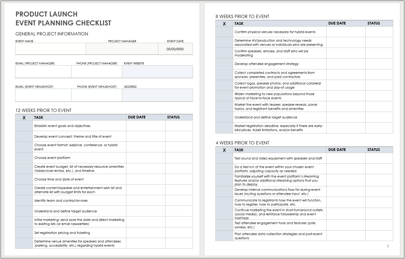 New Product Launch Plan Template Excel