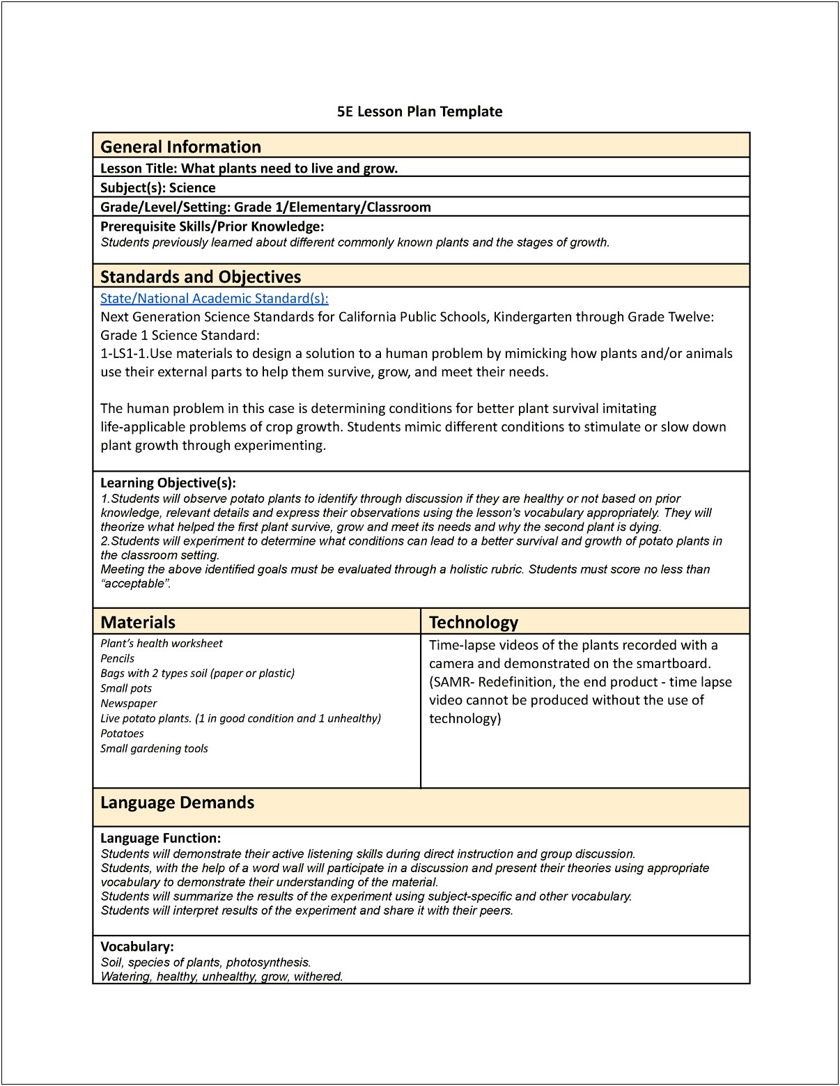 Nextgen Science Standards Lesson Plan Template