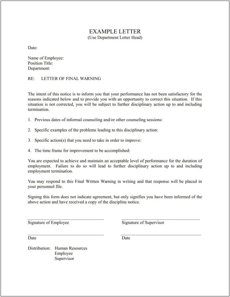 No Call No Show Warning Letter Template