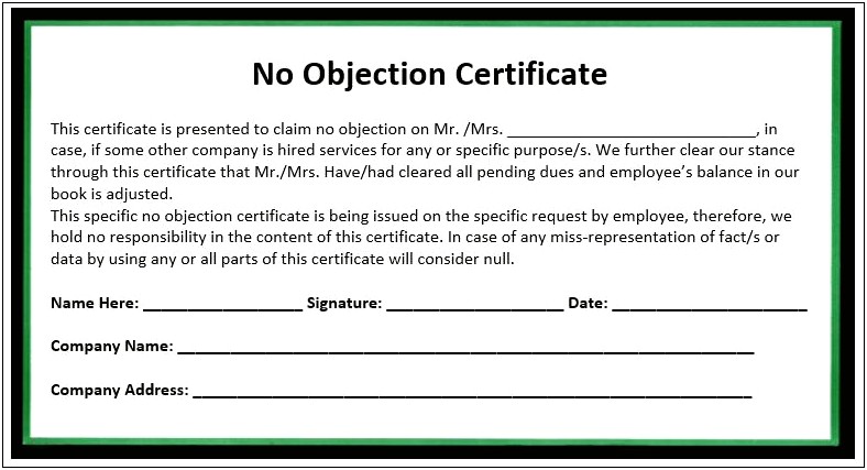 No Objection Letter Template For Driving License