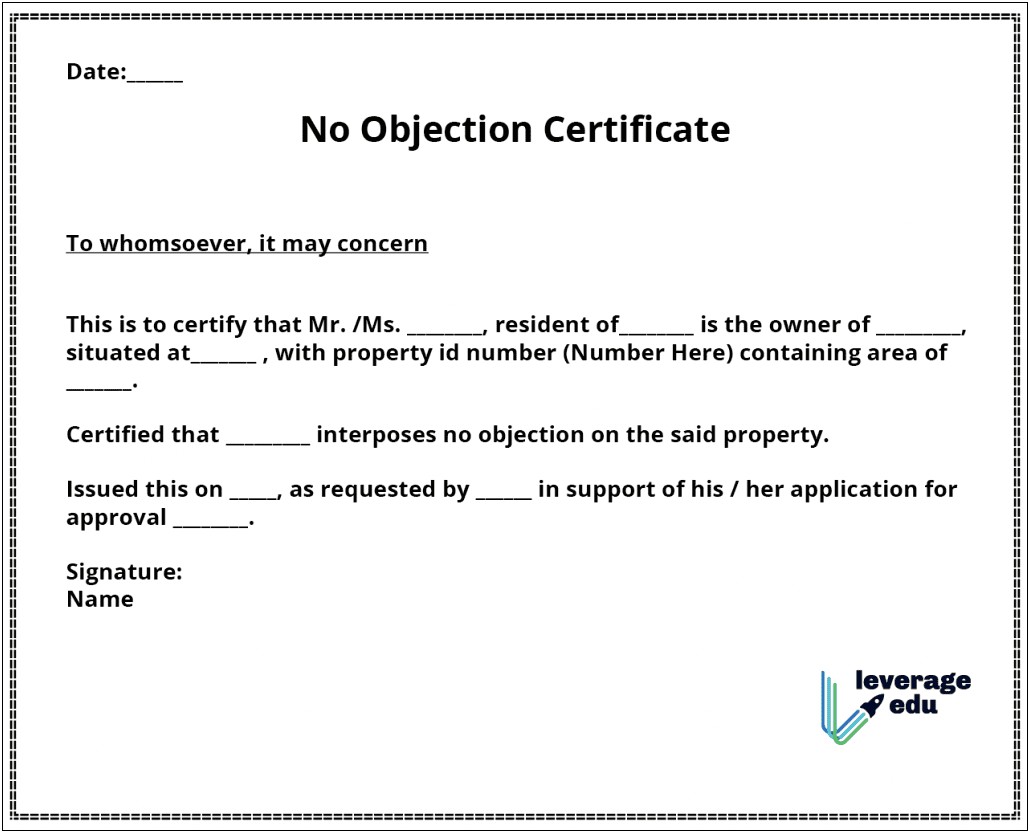 No Objection Letter Template For Visa Application