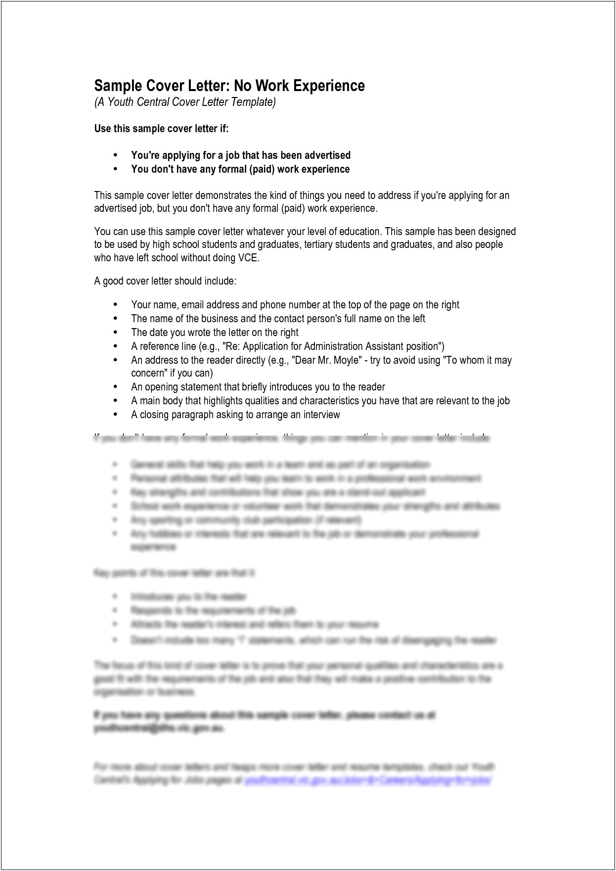 No Work Experience Cover Letter Template