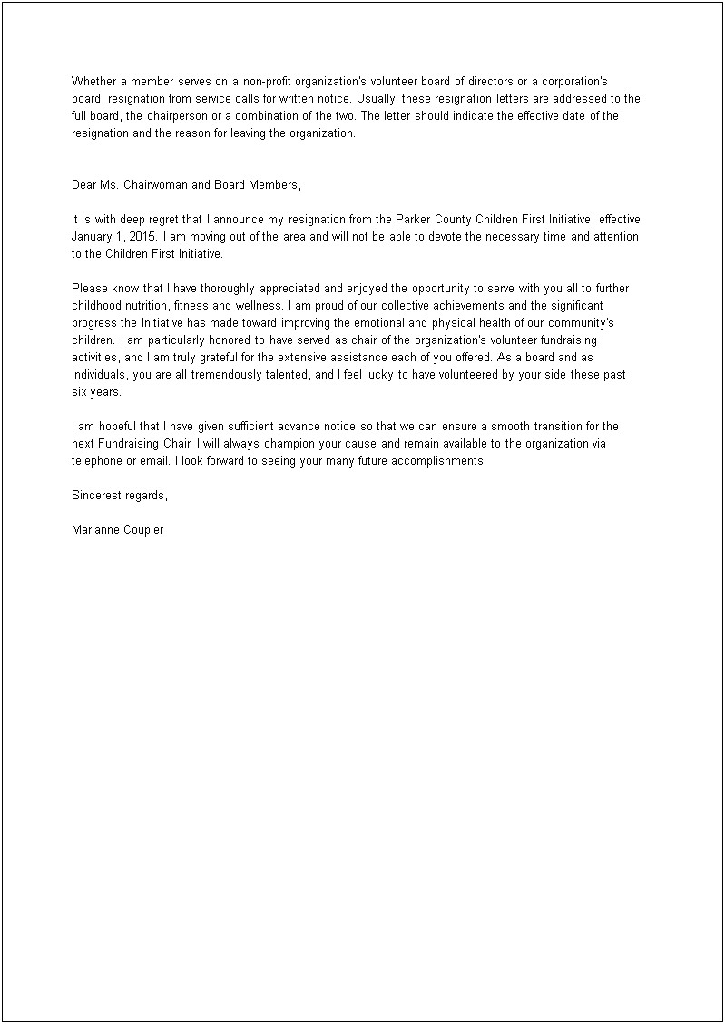 Non Active Board Member Letter Template